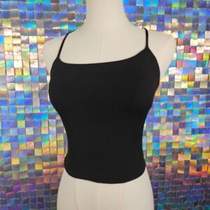 Better Be Cami Tank Top‎ Womens Medium Black Excellent Lace Up Back Square Neck
